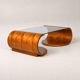 Sculptural coffee table in wood and glass — circa 1970