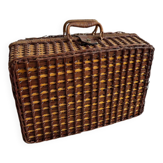 Faux leather wicker suitcase