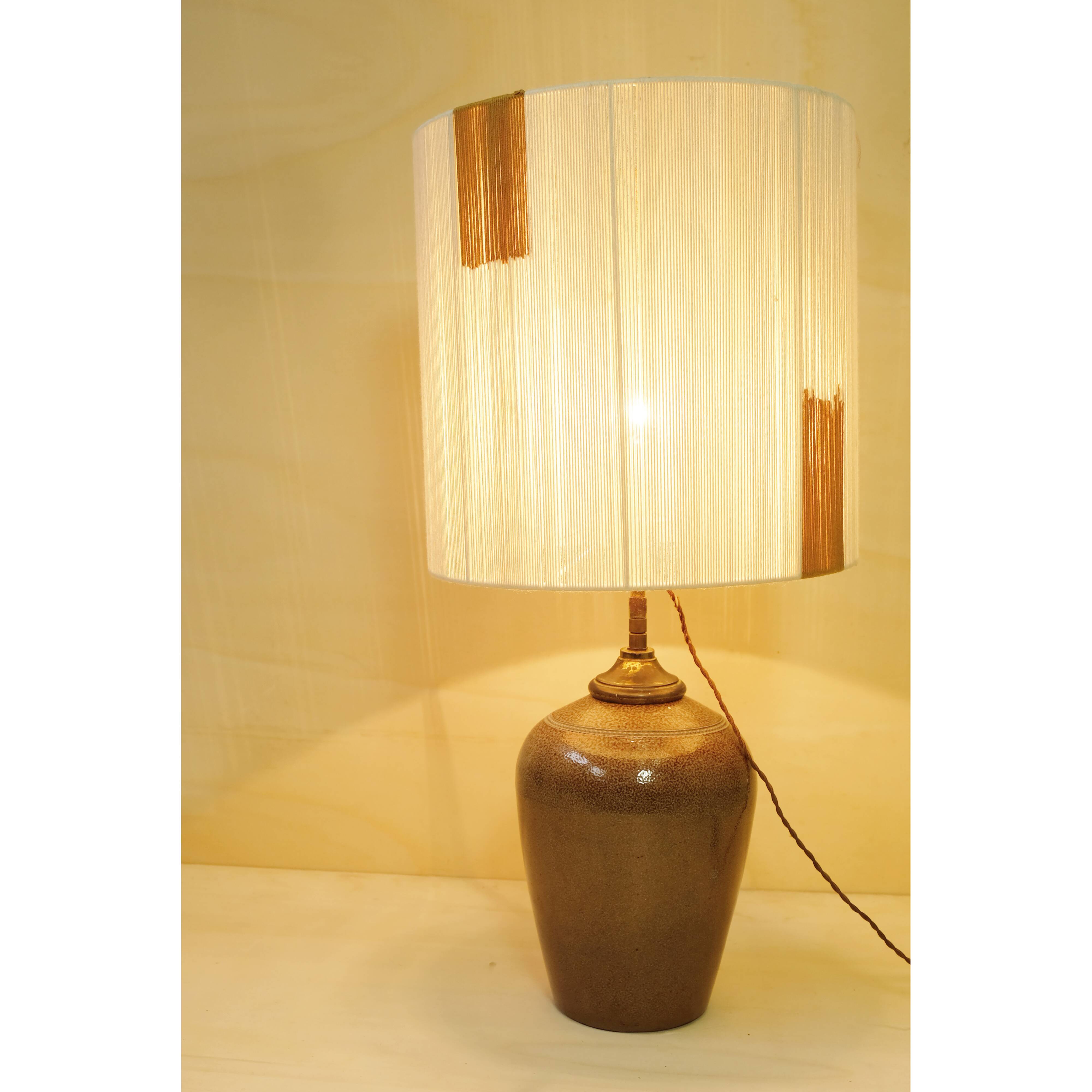 Sandstone lamp base and cotton thread lampshade, 1970s.