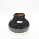 Brown blown glass vase with blue scrolls by Claude Morin, Dieulefit 1979
