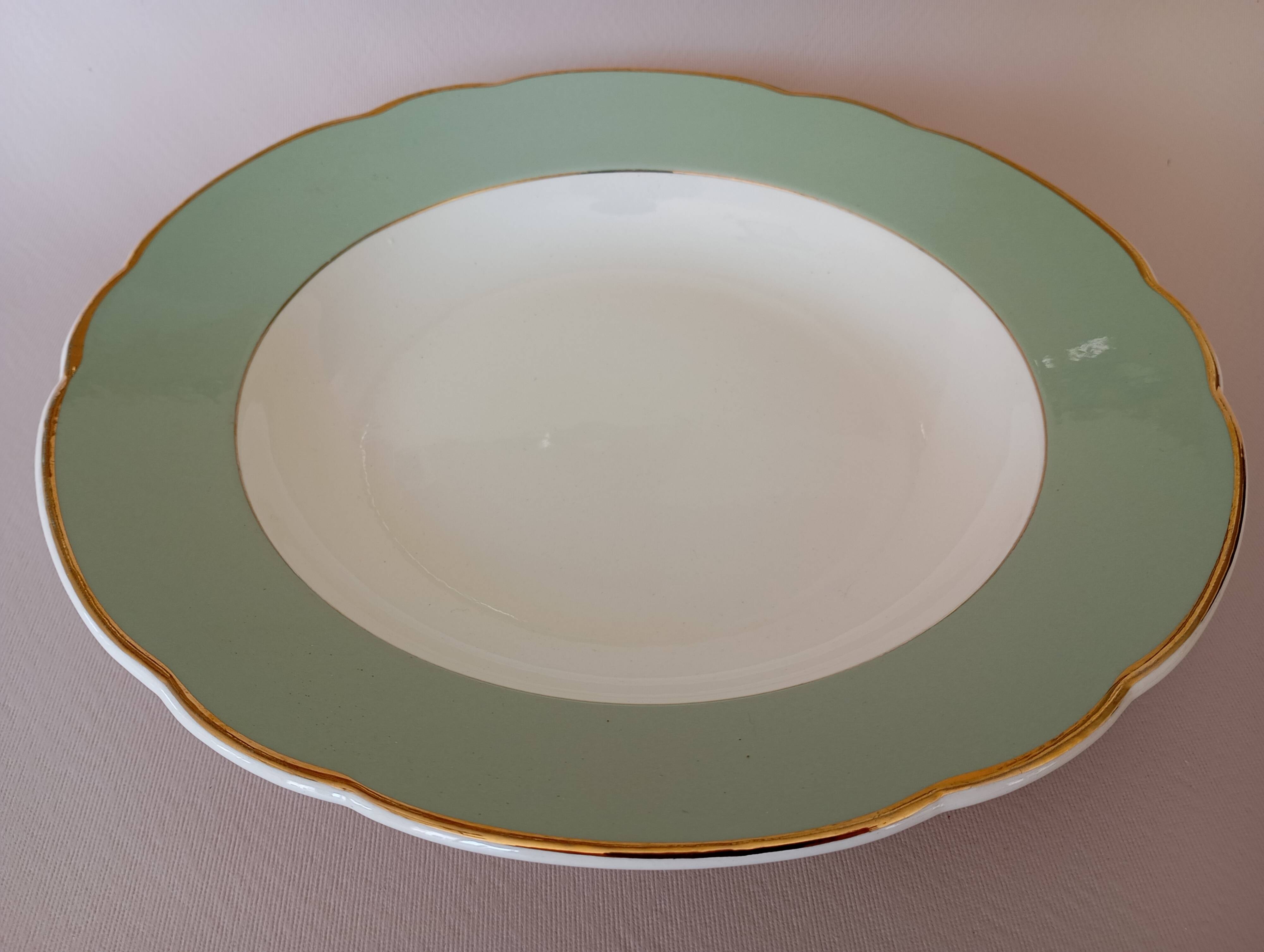 Villeroy & Boch Mettlach Celadon and Gold Deep Dish