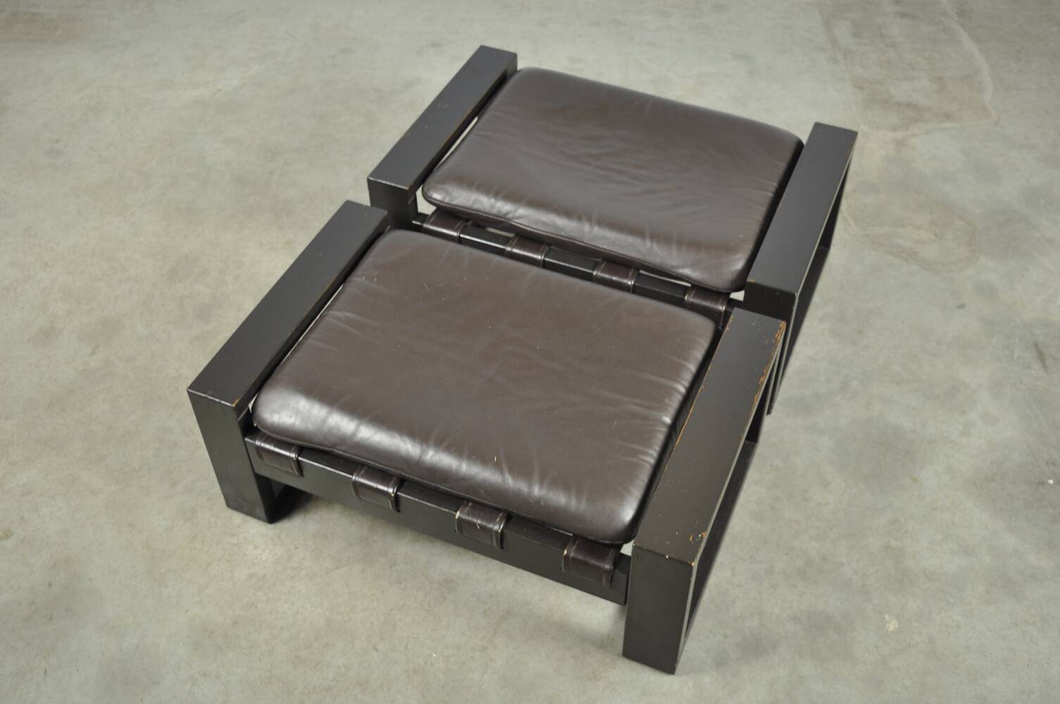 Sonja wasseur / brutalist leather footstools / netherlands 1970s