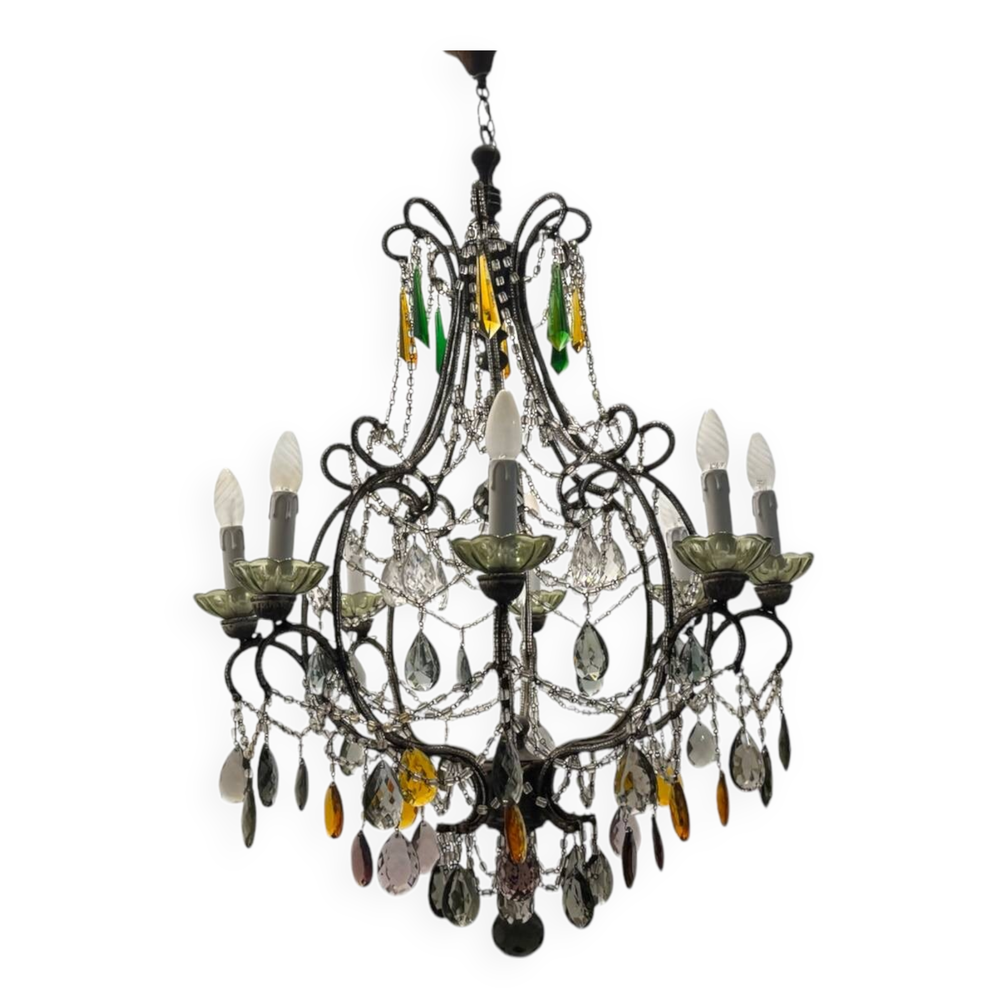 Large Crystal Multicolored Chandelier 1950’s