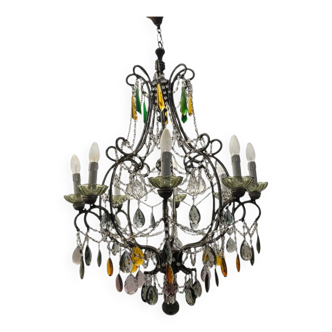 Large Crystal Multicolored Chandelier 1950’s