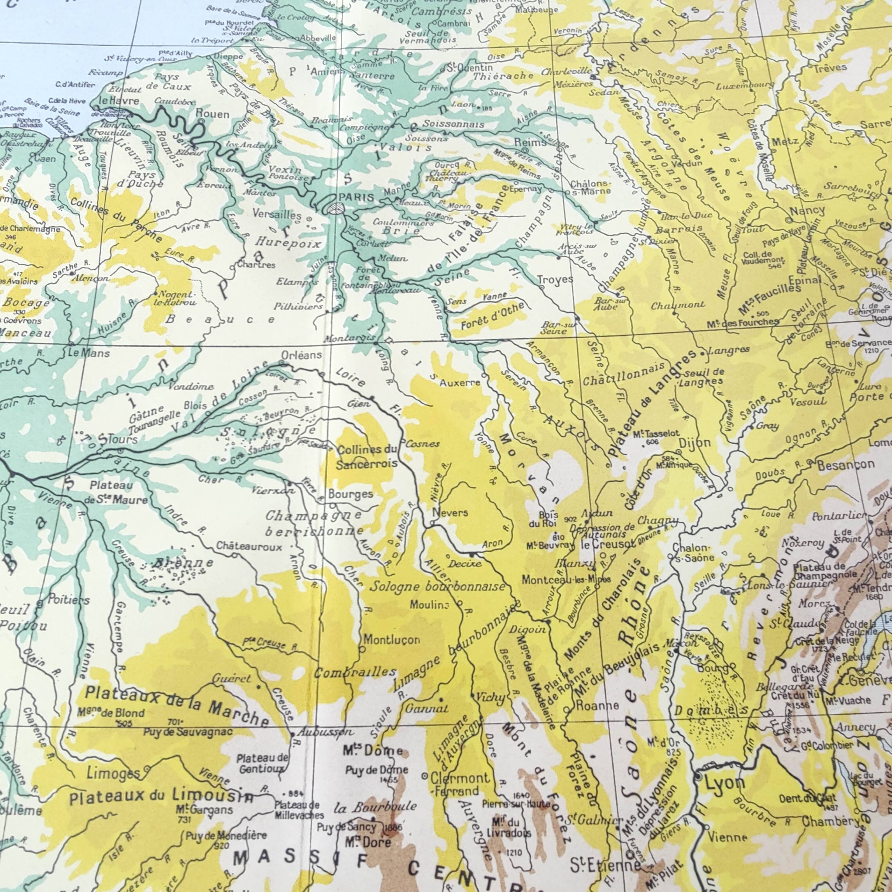 Old map of France from 1950 43x43cm