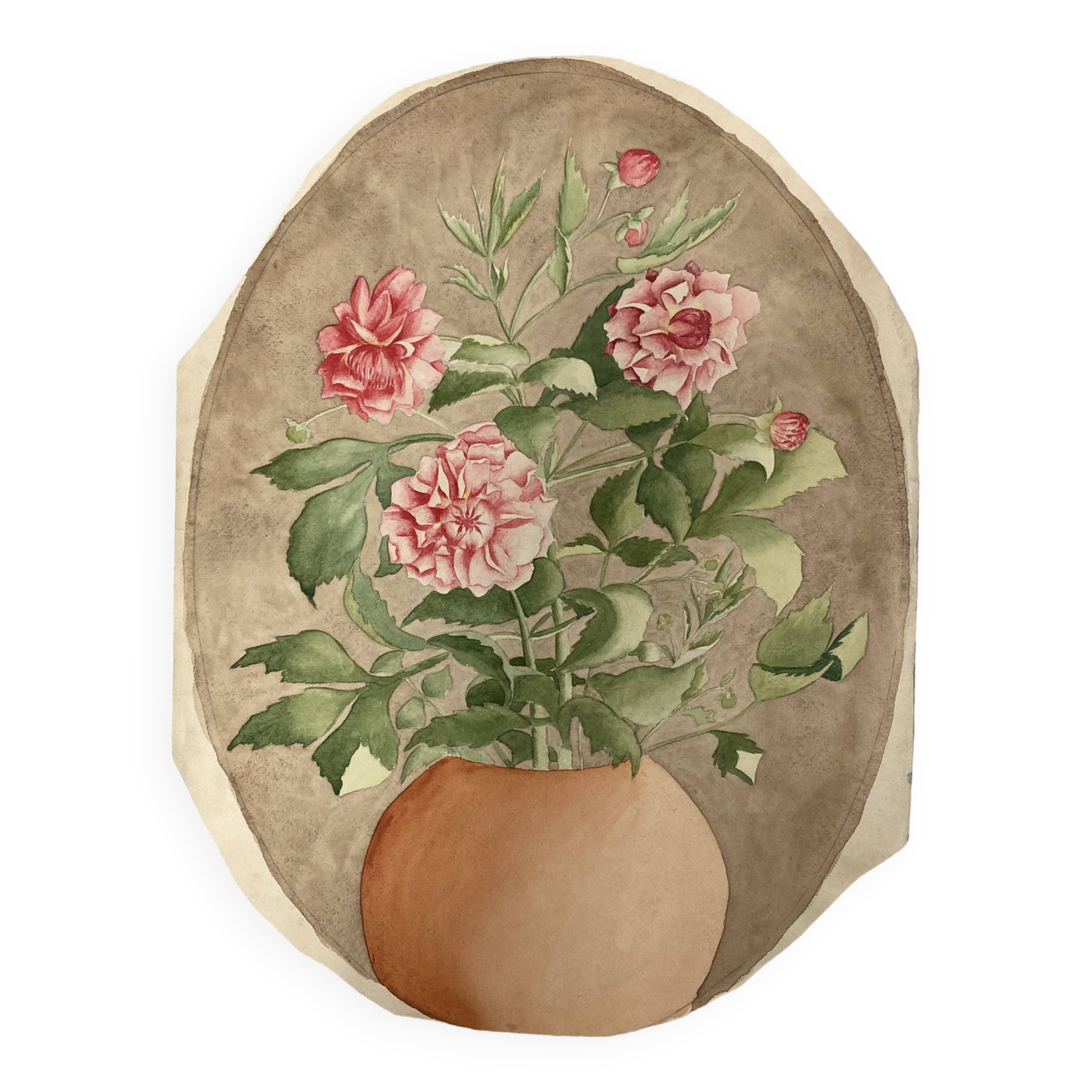 Watercolor with vintage double-sided rose bouquets