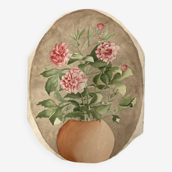 Watercolor with vintage double-sided rose bouquets