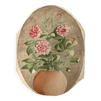 Watercolor with vintage double-sided rose bouquets