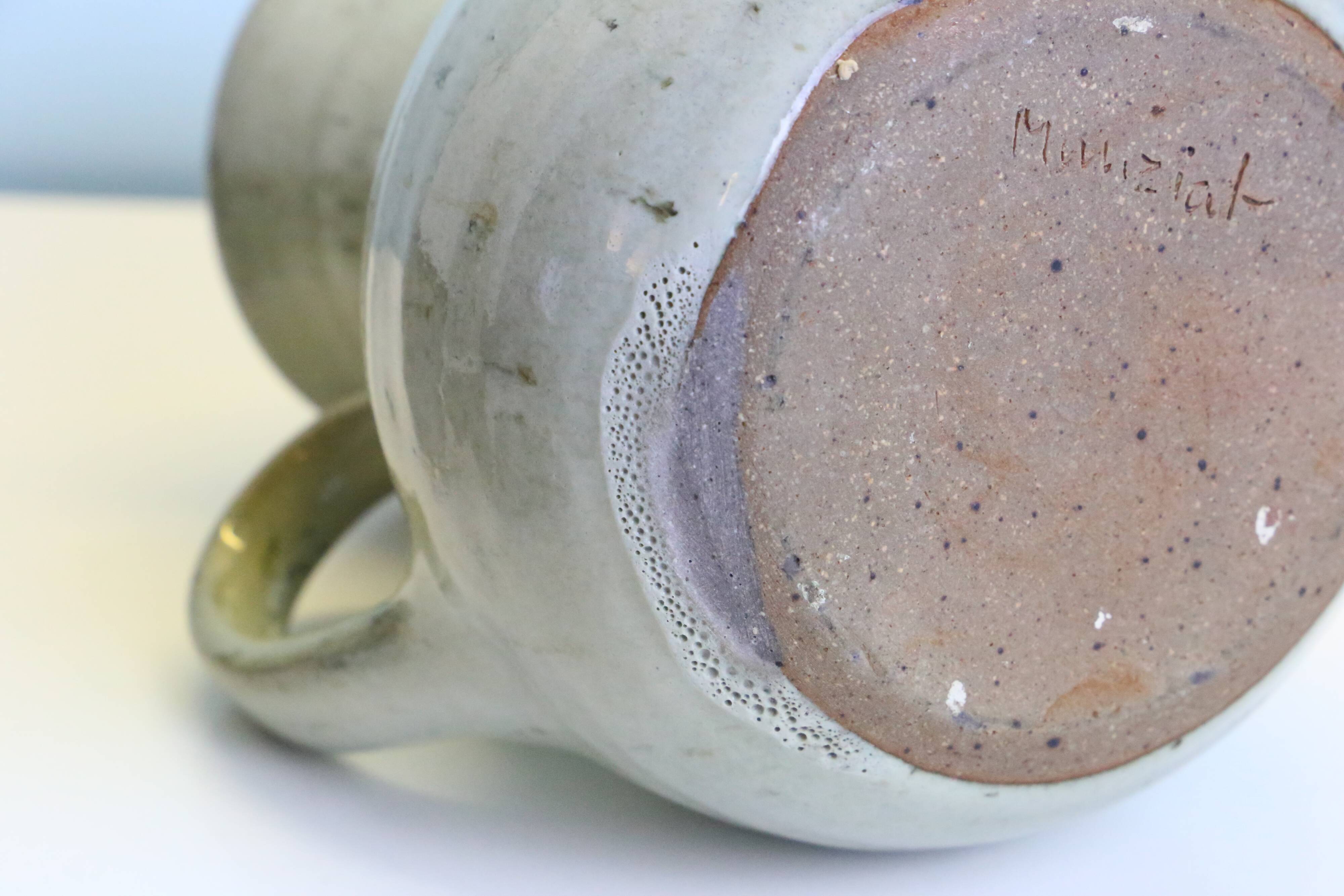 Glazed earth jug, Manziat pottery, rustic, vintage French