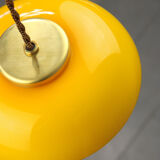 Mid-century yellow glass & brass mushroom pendant lamp