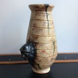 Large Vase Faces of Men in Sandstone Sylvain Sttublet Vintage Ceramic 1950