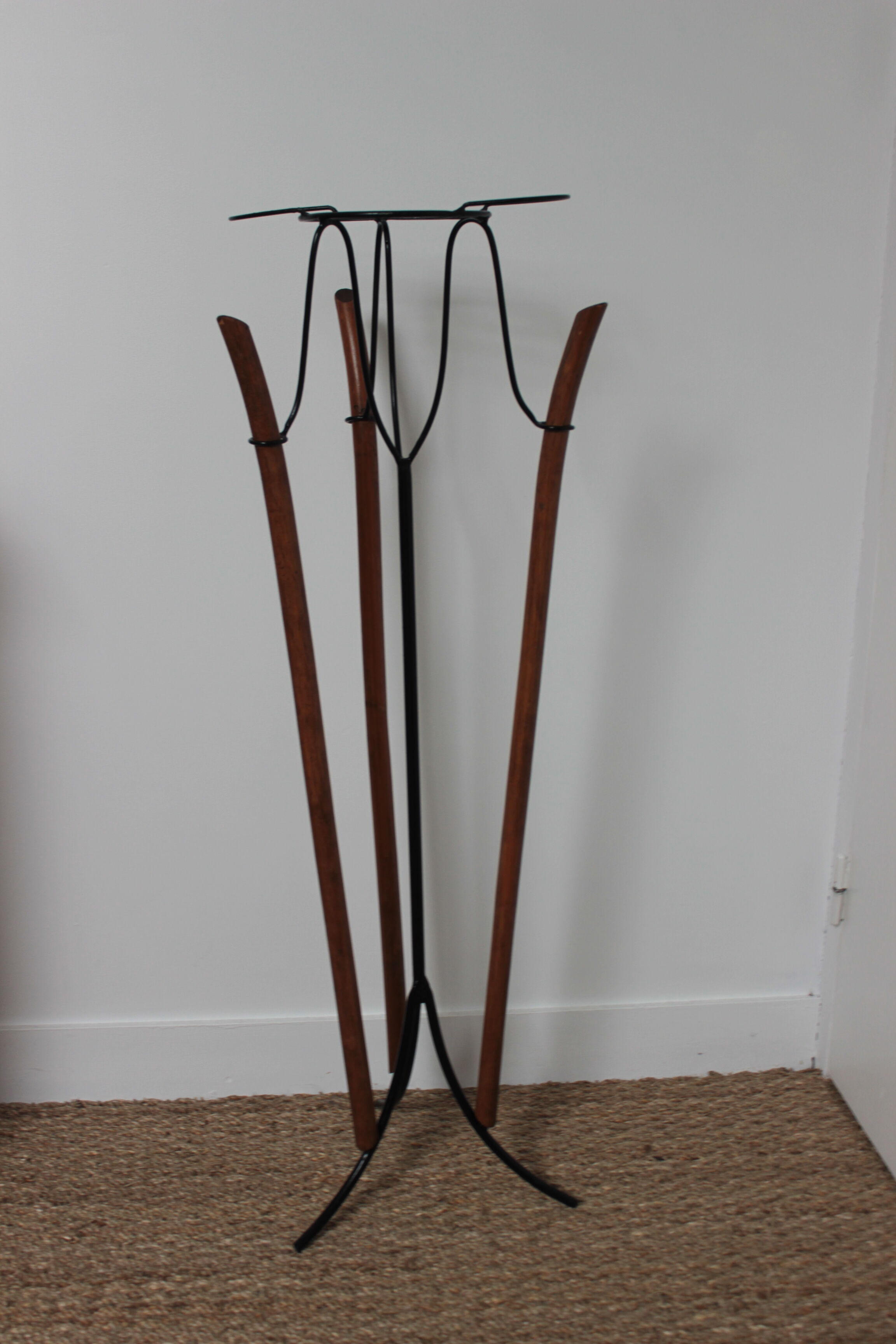 Porte plante design rotin metal années 50