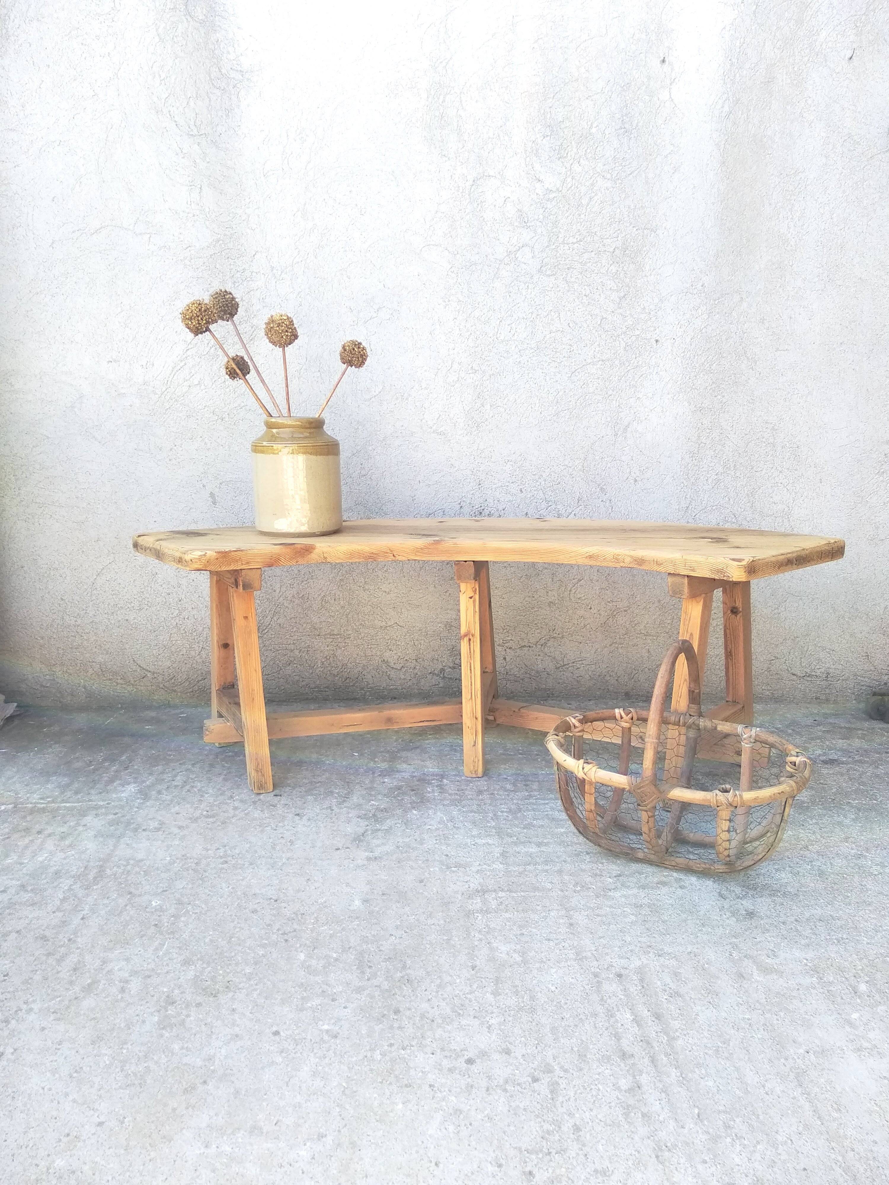 Vintage Curved Pine Bench