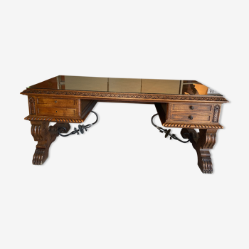 Bureau en chêne et verre