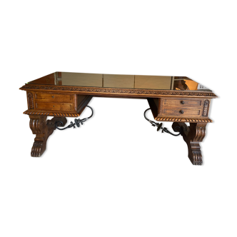 Bureau en chêne et verre