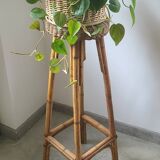 Table d'appoint vintage en bambou et osier tressé