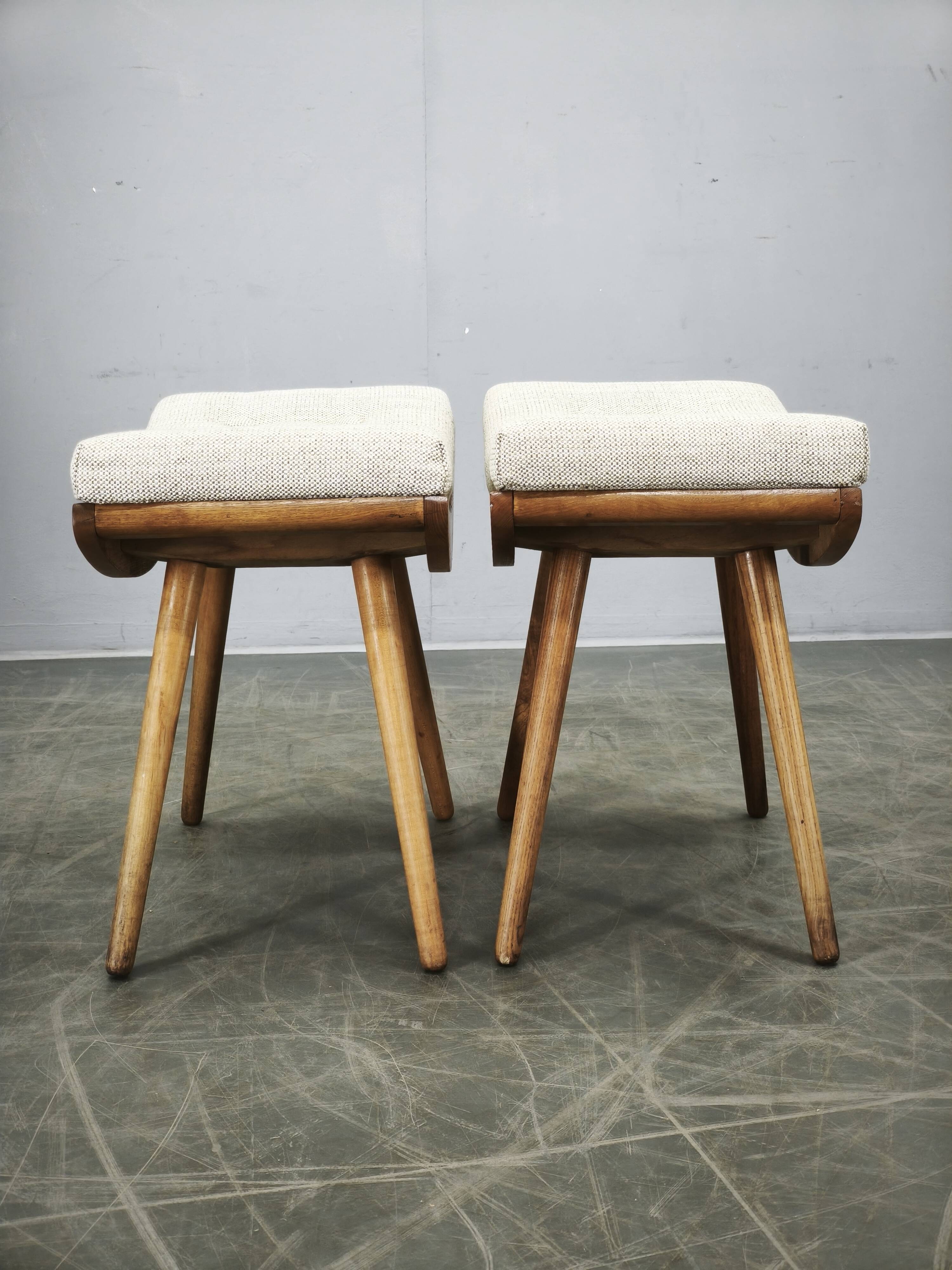 Pair of Mid-Century Beech Stools, Czechoslovakia, 1960s