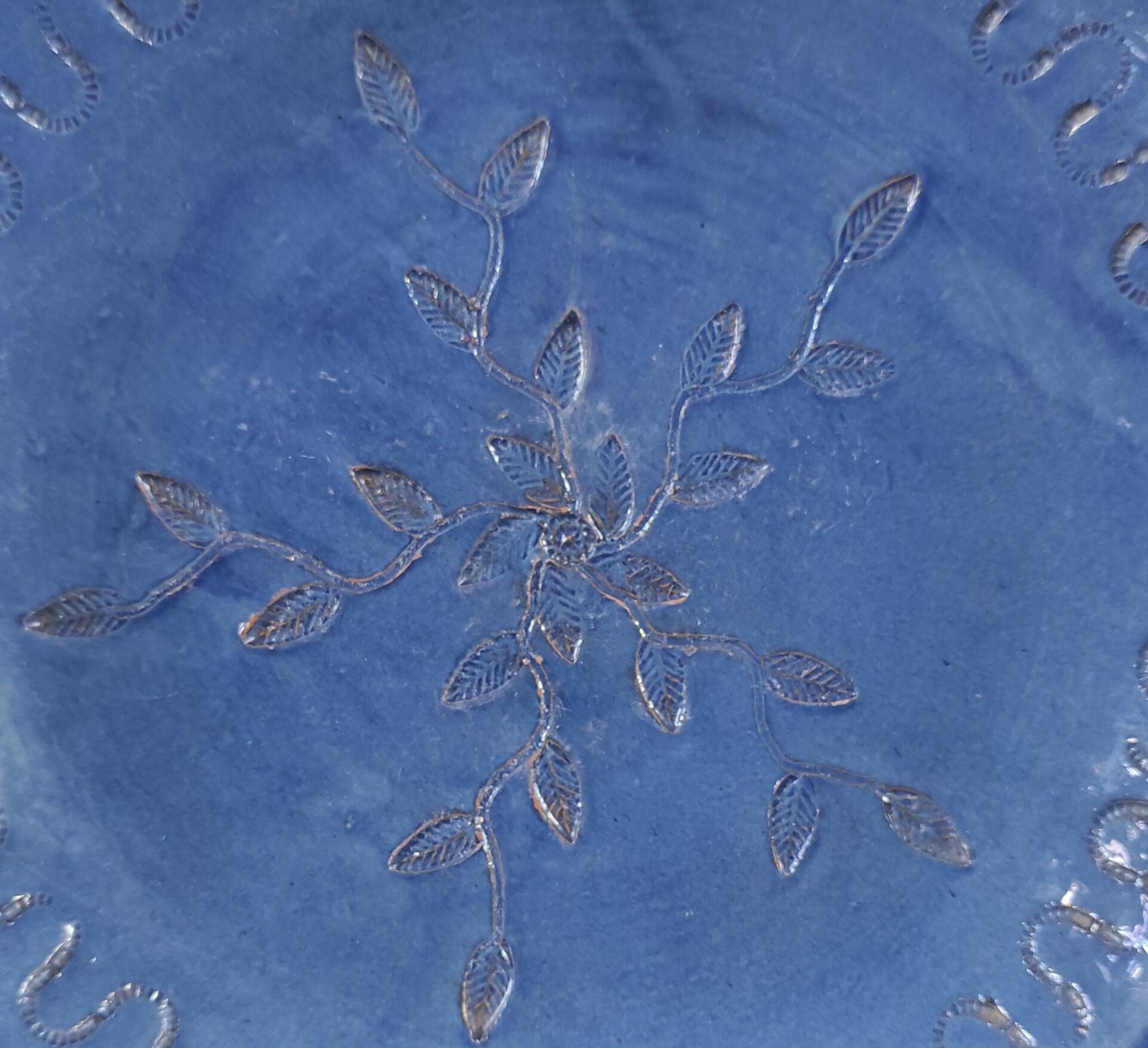 Vintage cobalt blue glazed stoneware plate