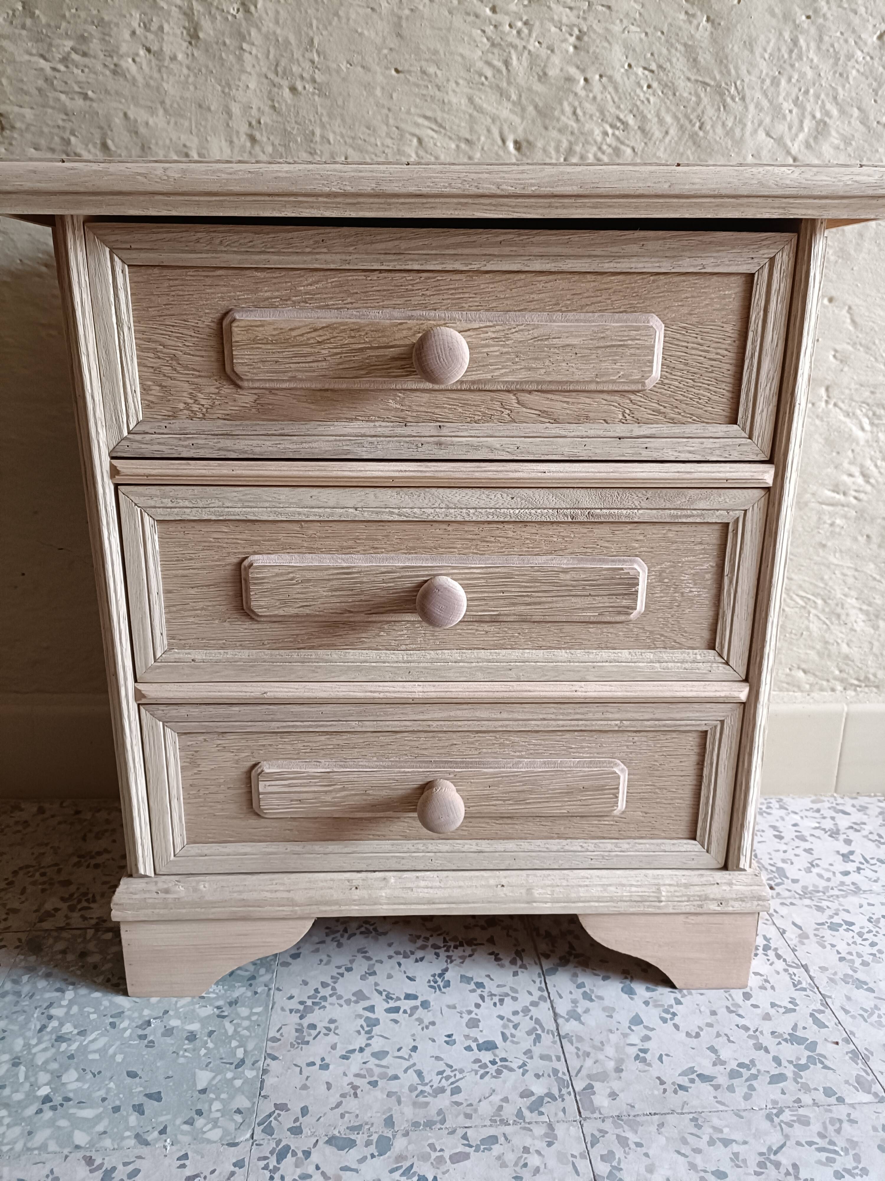 Renovated raw bedside table with 3 drawers