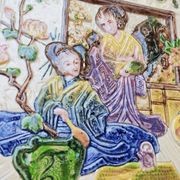 Plat décor Geishas faïence anglaise Bretby
