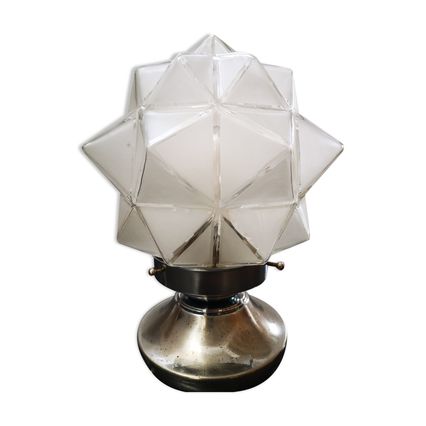 Old lamp globe opalescent glass rare model Ø 18 cm ART DECO 1930 POLYEDRE 96 faces STARS
