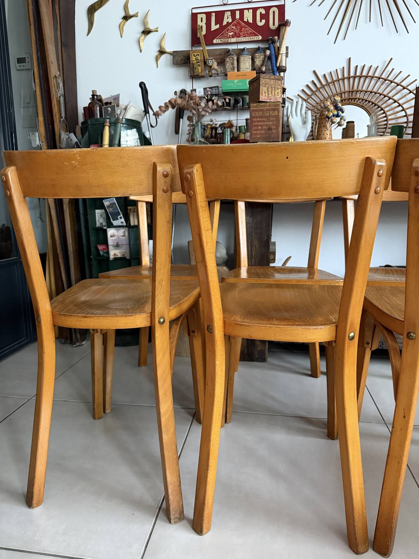 Set of 6 vintage wooden bistro chairs by Baumann
