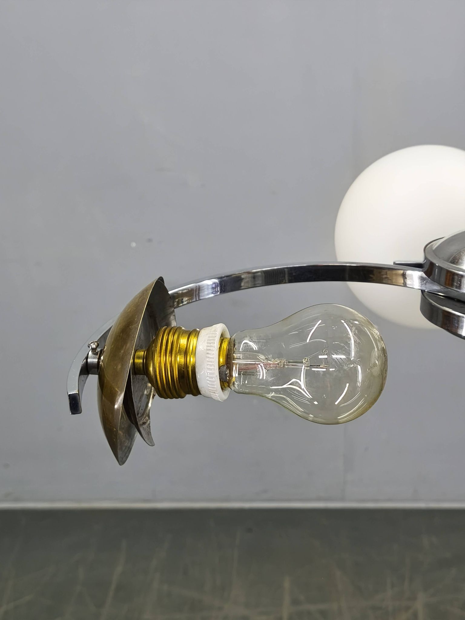Czech Art Deco Chrome and Opaline Glass Chandelier, 1930s
