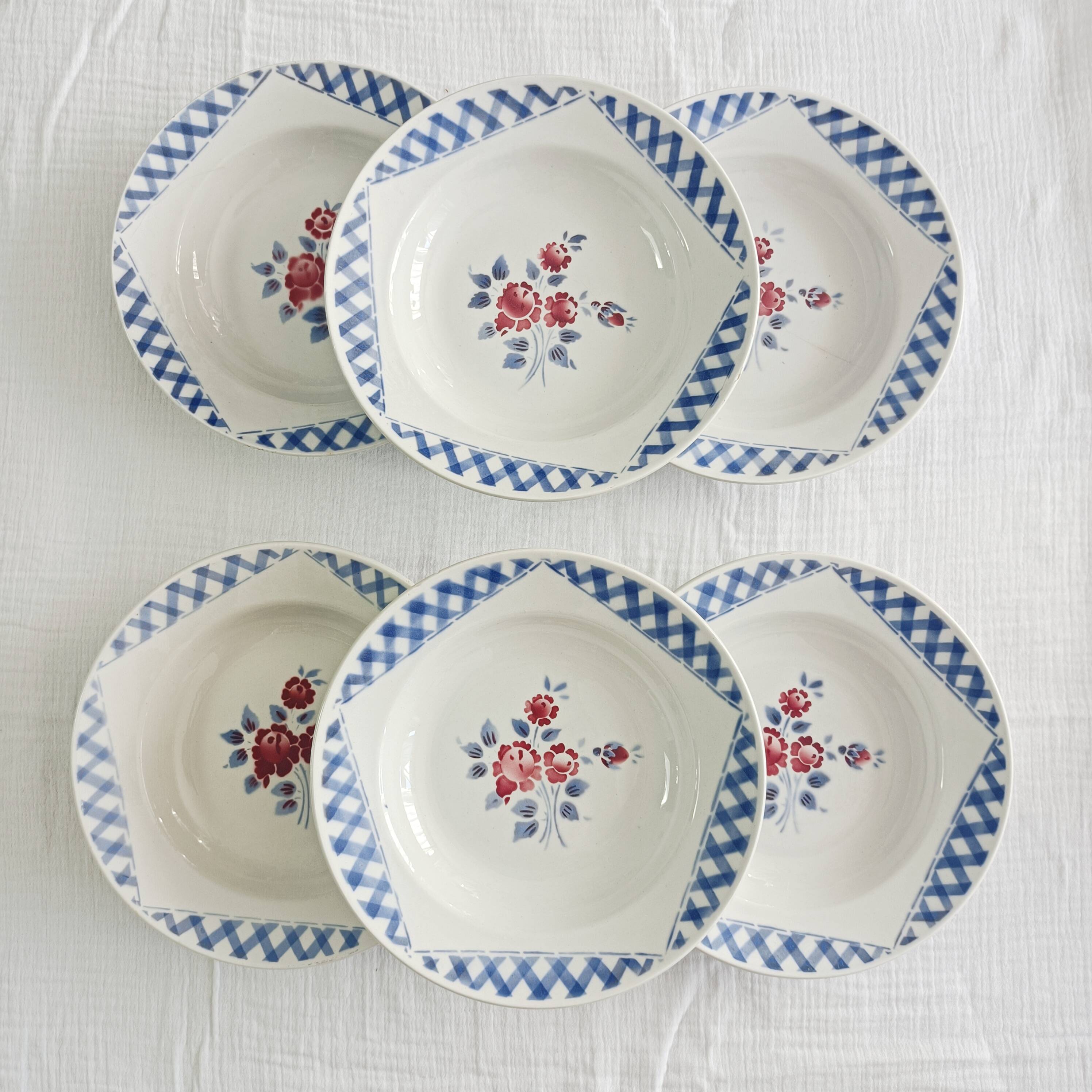 Set of 6 Lunéville K&G soup plates, Henri decor