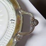 Plateau with handles, moulded glass and brass, Verlys, vintage Art Deco 1930-1940.