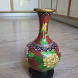 Vase chinoise inclusions, laiton avec support