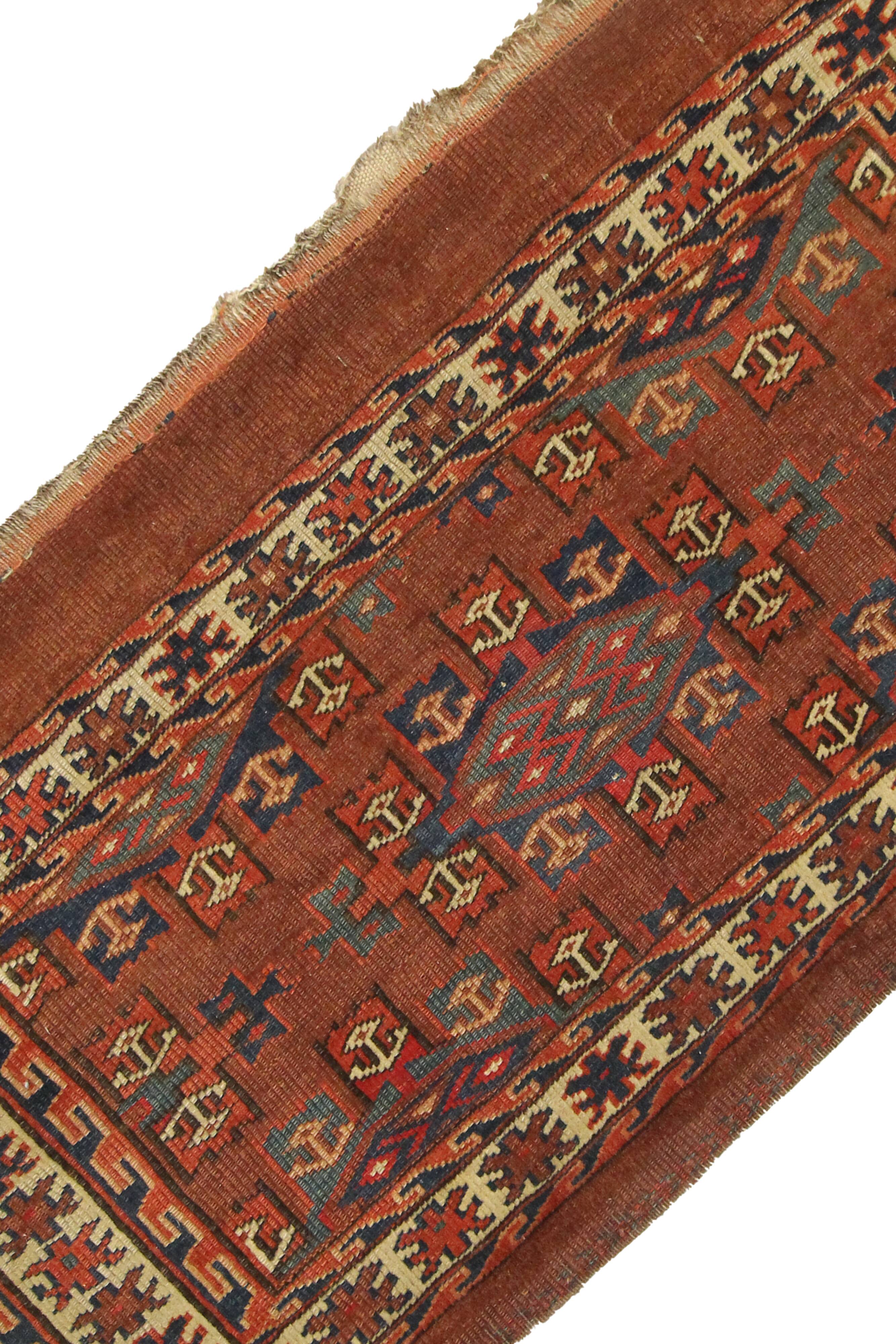 Antique Persian Turkmen Rug Handwoven Rust Wool Oriental Area Rug- 43x82cm