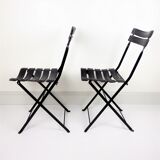 2 chaises pliantes cuir et métal - Paquebot France 1960