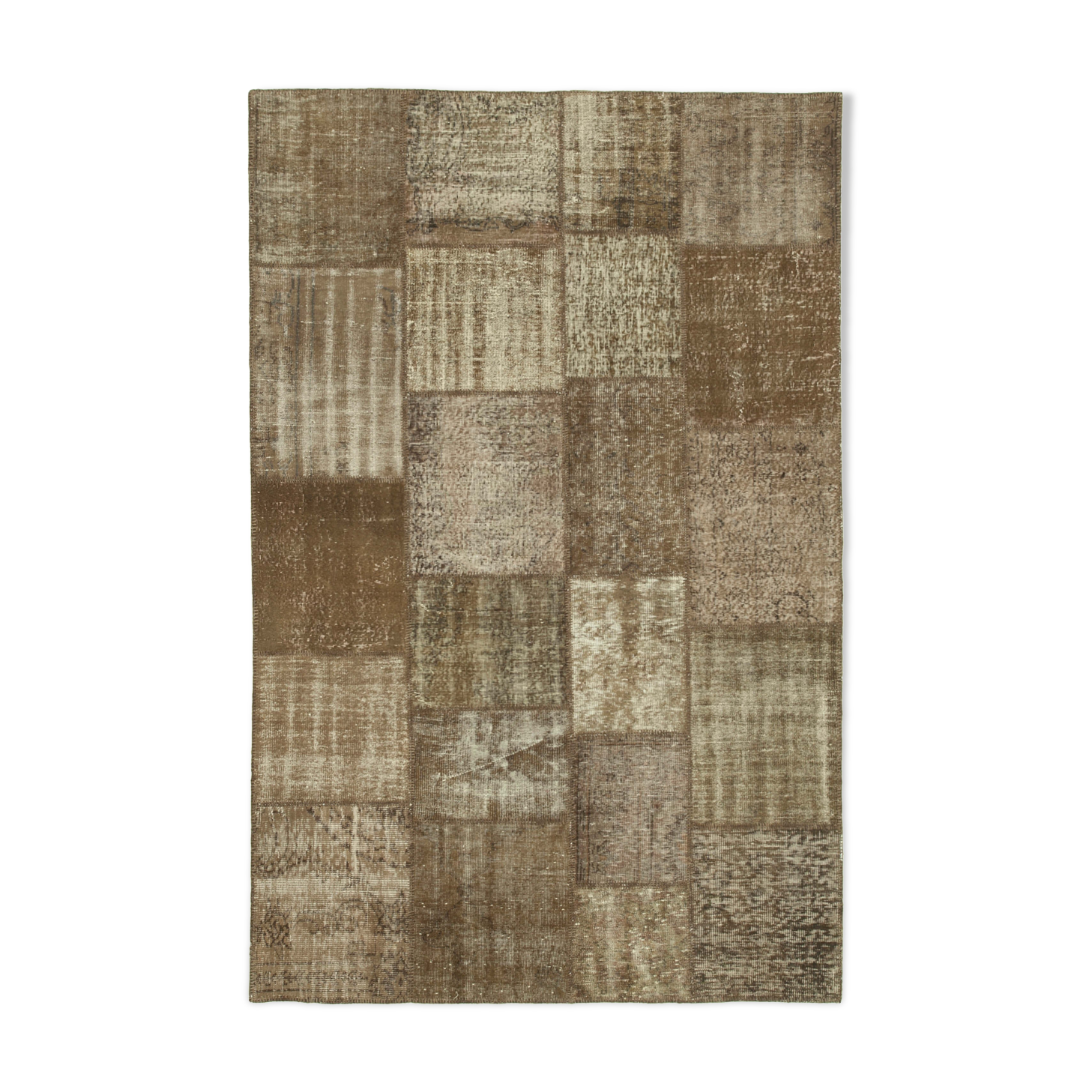 Handmade anatolian overdyed 196 cm x 302 cm brown patchwork carpet