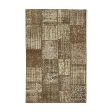 Handmade anatolian overdyed 196 cm x 302 cm brown patchwork carpet
