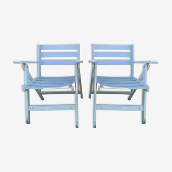 Pair of Italian Reguitti white wooden folding armchairs, 1970s