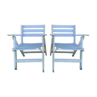 Paire de fauteuils pliants en bois blanc italiens Reguitti, 1970