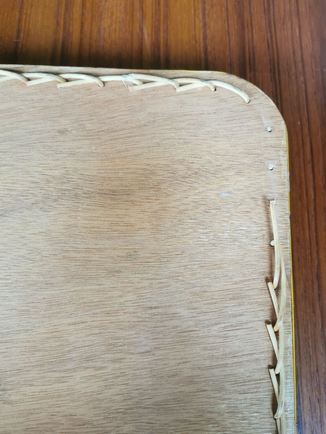 Wicker and wood serving tray