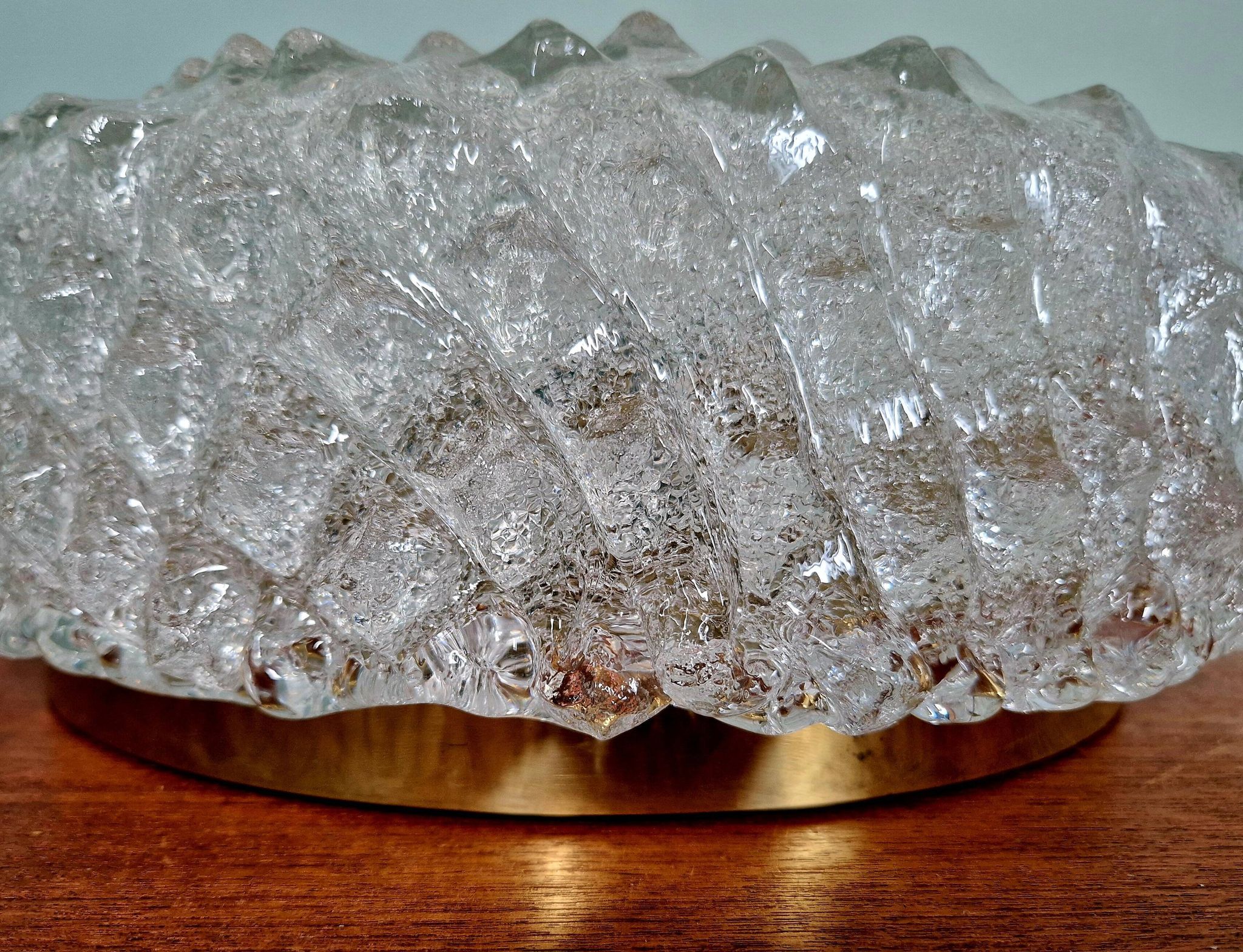 Large brass and frosted glass ceiling light, Hillebrand Lighting, 1970.