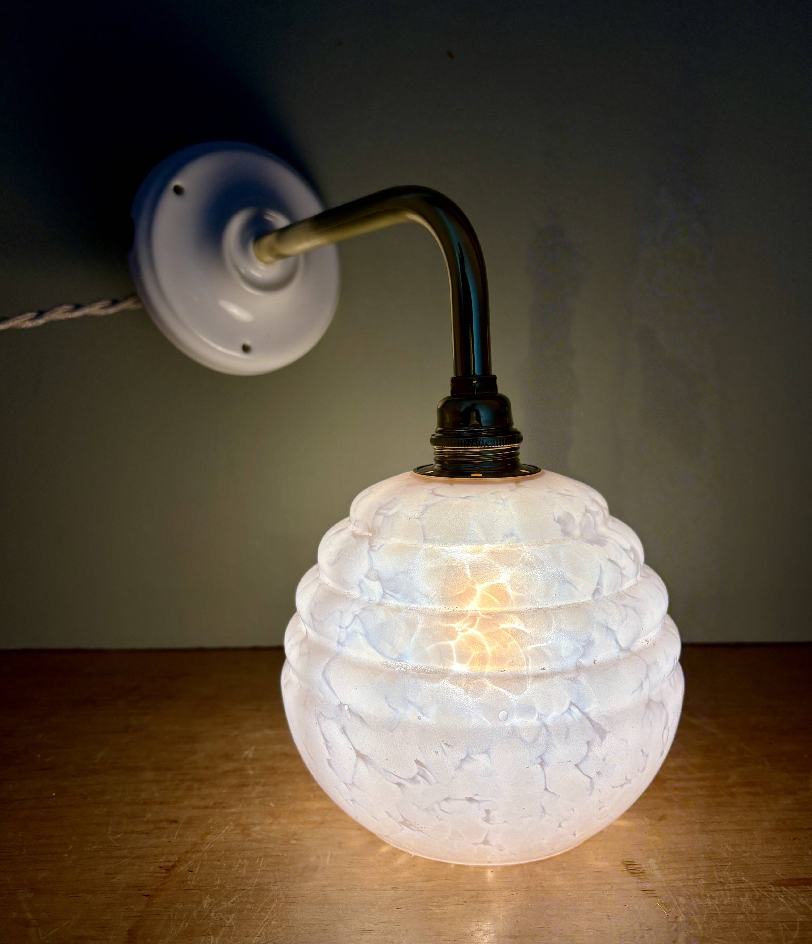 Vintage angled globe wall light in pink Clichy glass