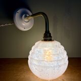 Vintage angled globe wall light in pink Clichy glass