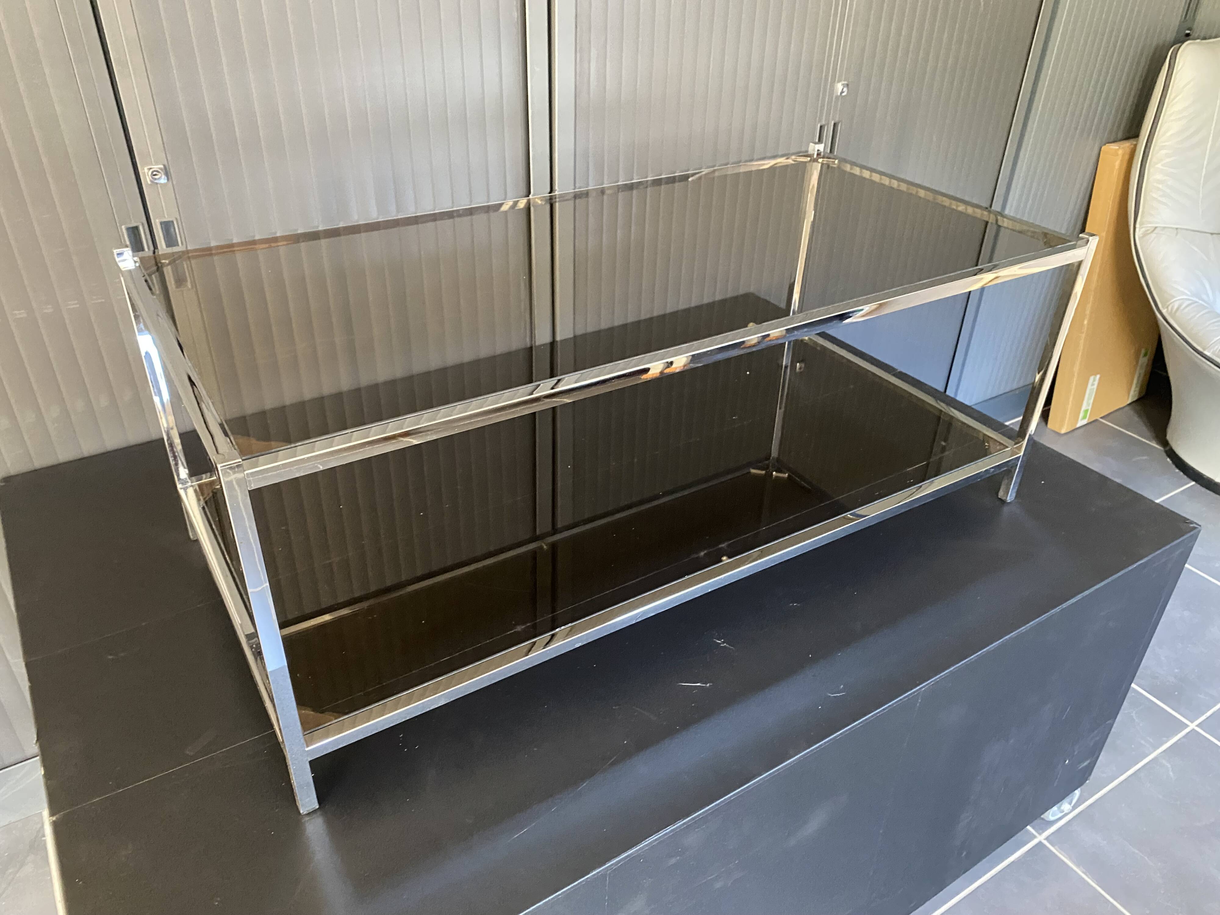 Table basse double plateau verre chrome style Bauhaus vintage 1970