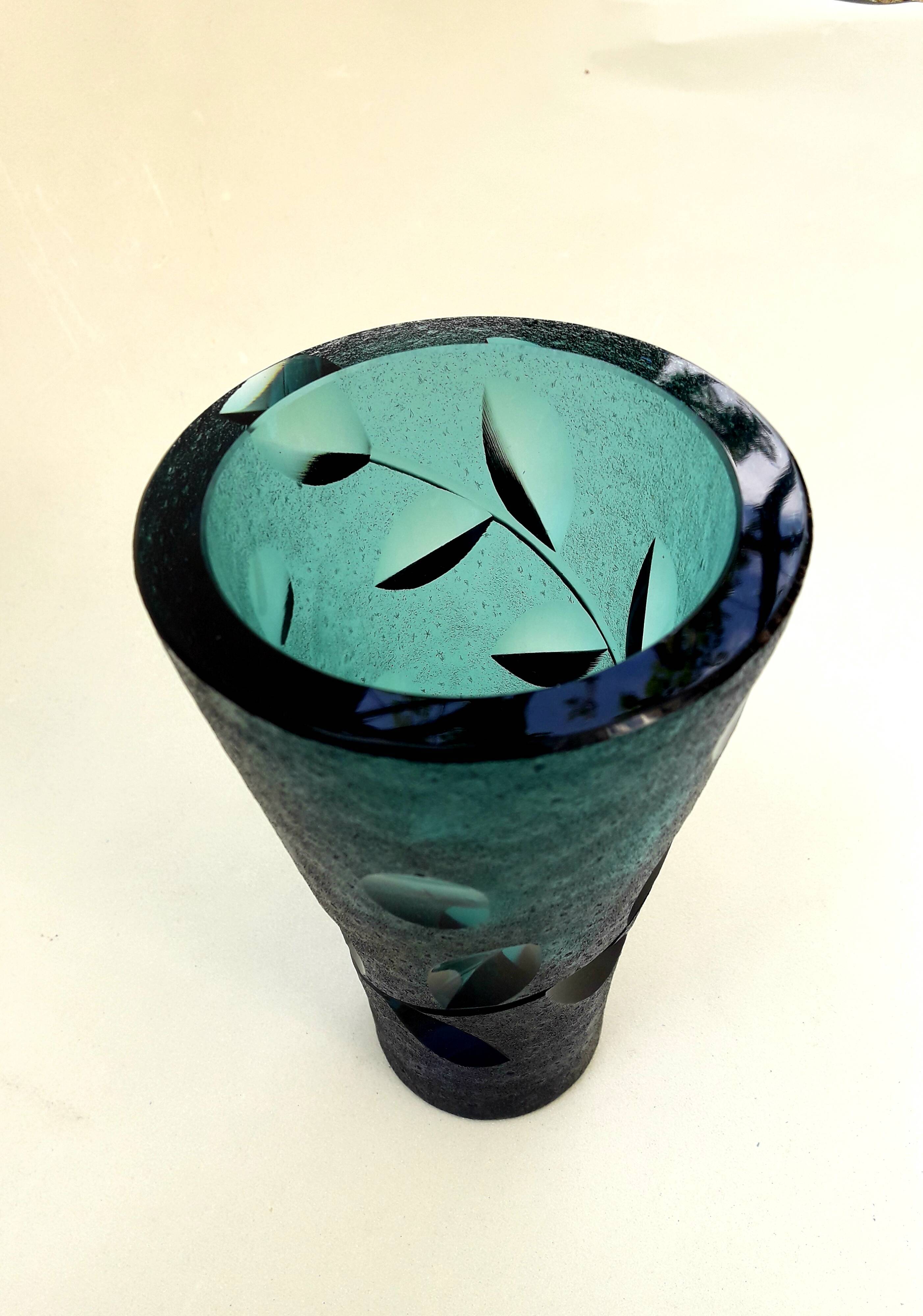 Vintage vase thick glass midnight blue