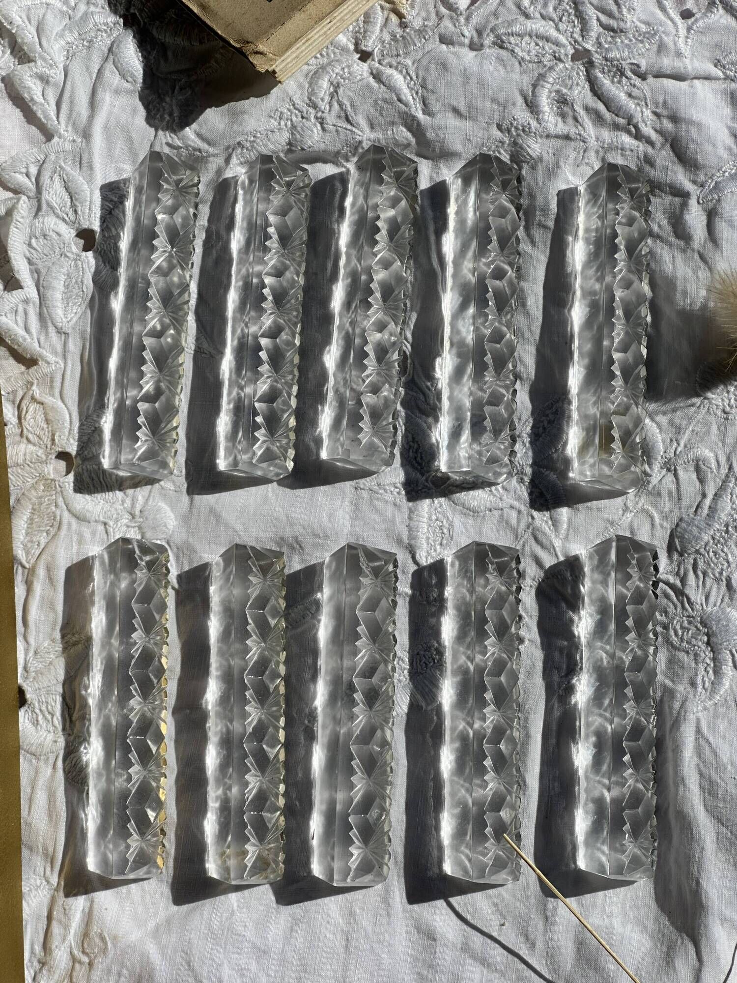 Set of 10 Vintage Cut Crystal Knife Rests // Tableware