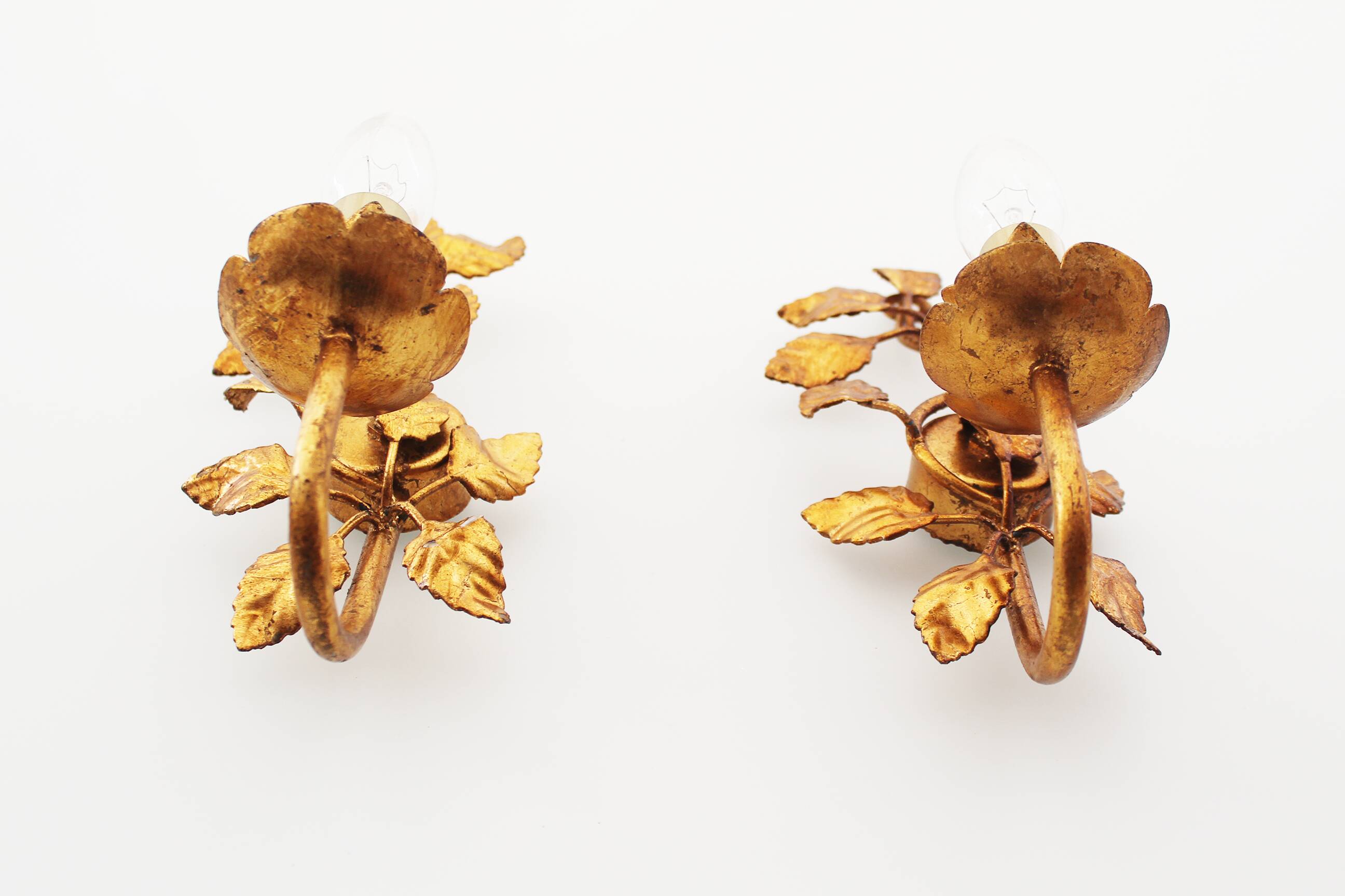 Pair of vintage gilt leaf sconces by Hans Kögl