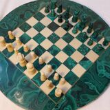 Vintage Complete Chess Set in Malachite and White Stone