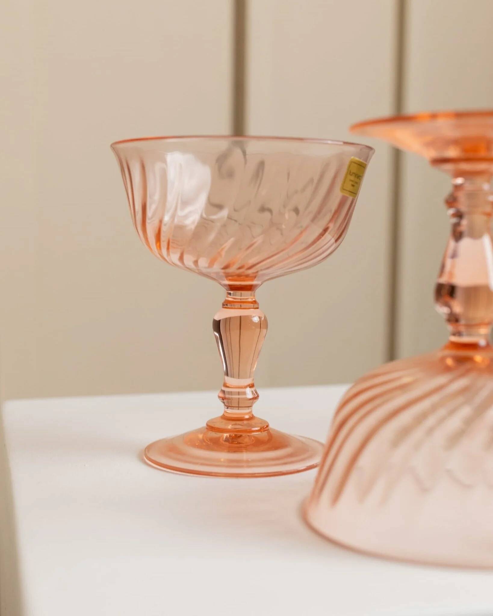 Set of 6 apricot Luminarc Rosaline coupe martini glasses in glass – vintage 1970s France with packaging