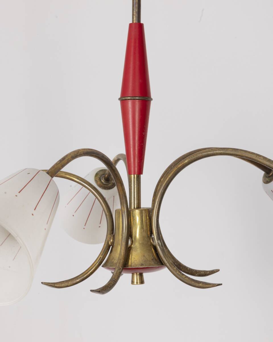 Vintage 60's chandelier, red metal and glass, italian design