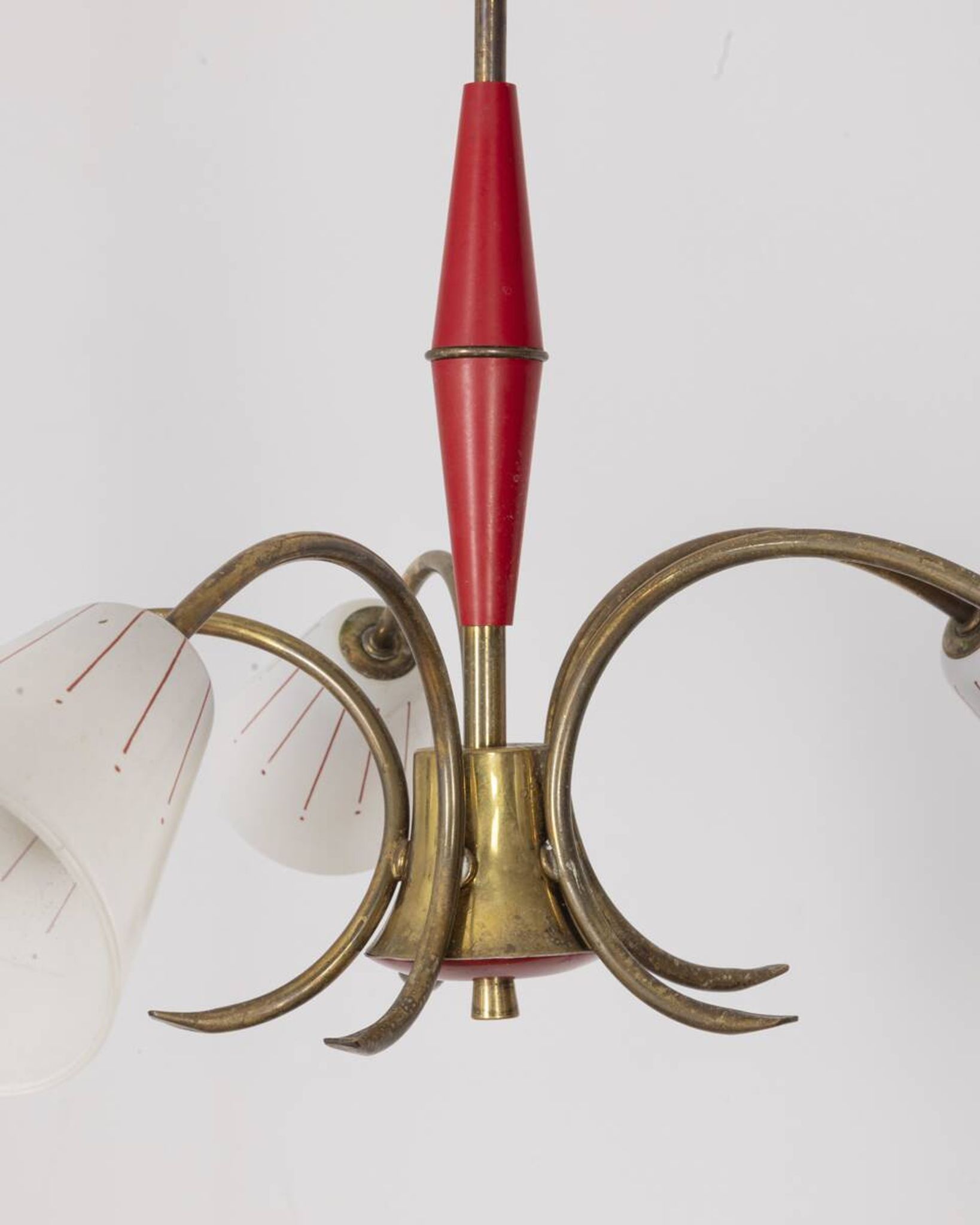 Vintage 60's chandelier, red metal and glass, italian design