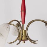 Vintage 60's chandelier, red metal and glass, italian design