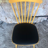 Baumann western style chair in yellow wood + vintage black skai seat